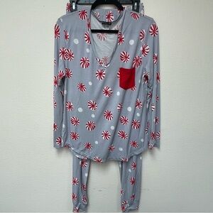 VENUS Women’s Holiday Peppermint Pajama Set - Red & Grey, Medium